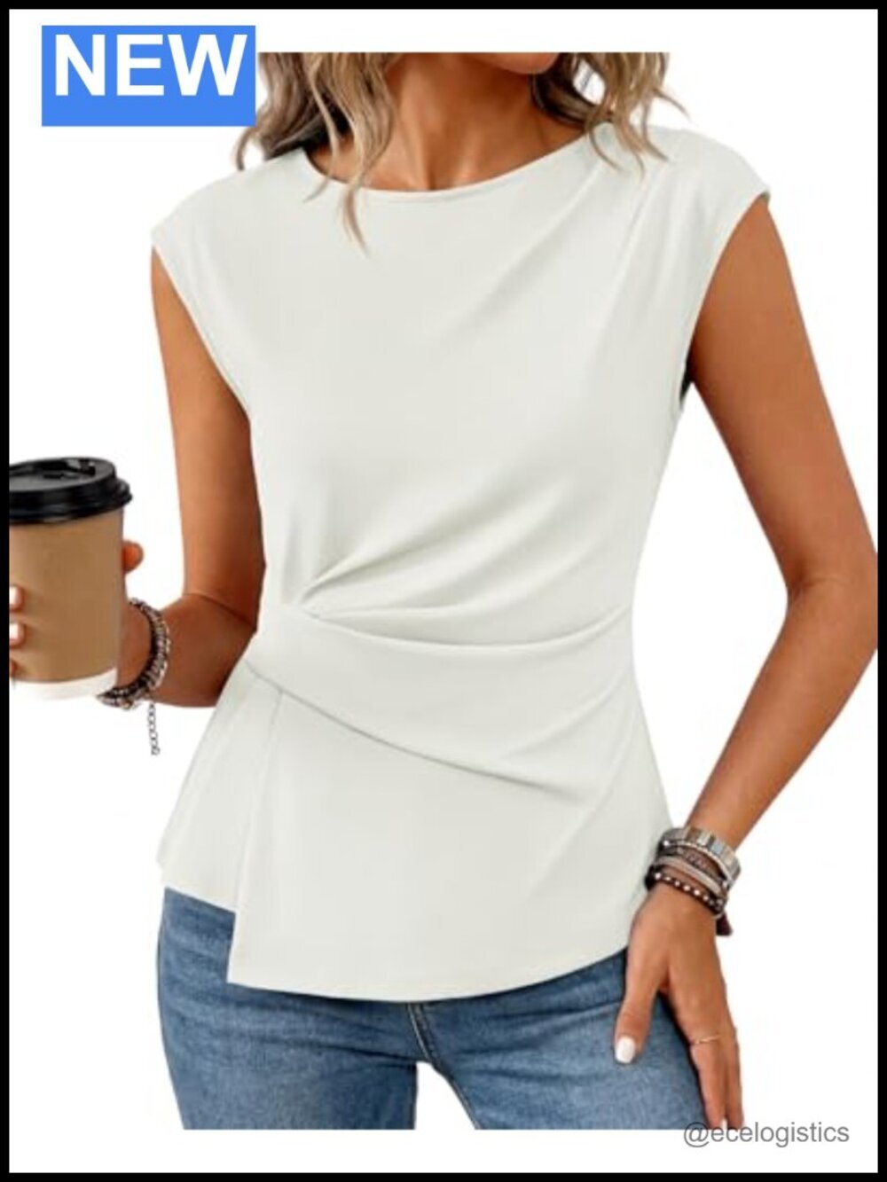 Peplum Blouse Twisted Front Cap Sleeve Crew Neck Work Top